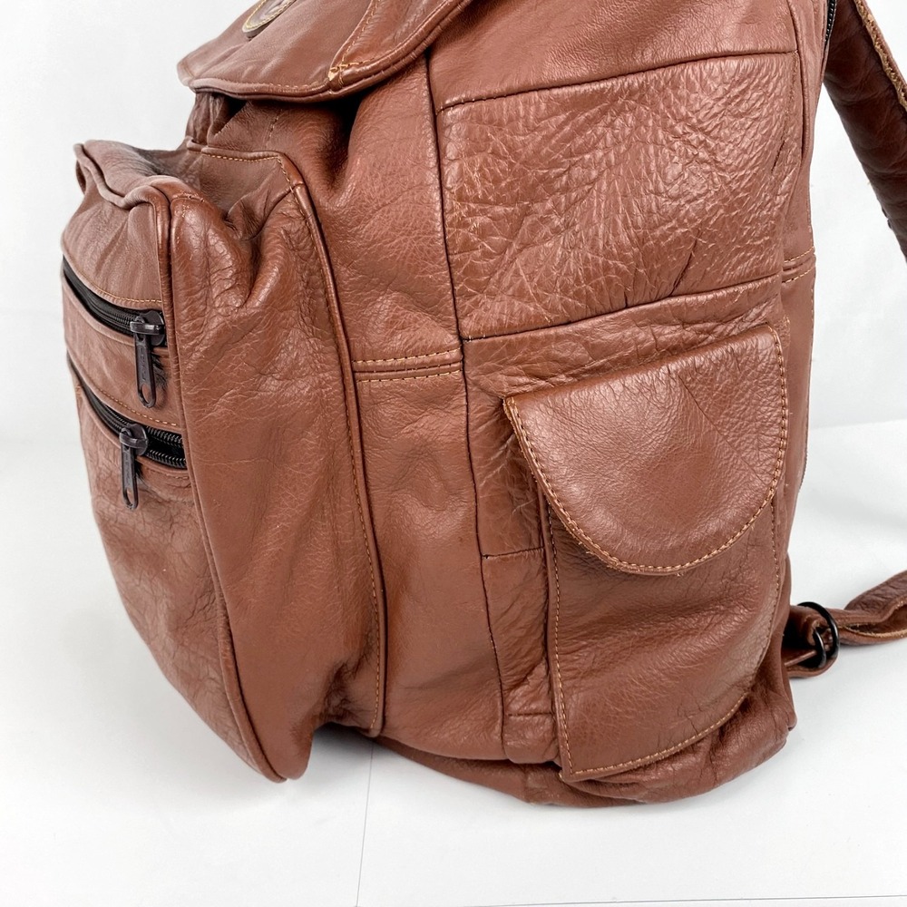 Leather Backpack Large Gold Duck Brown Shoulder Bag Travel Hiking Book Bag, Fine - Picture 7 of 11